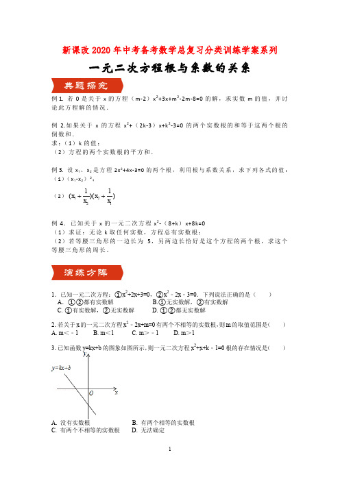 新课改2020年中考备考数学总复习分类训练学案系列 -一元二次方程根与系数的关系