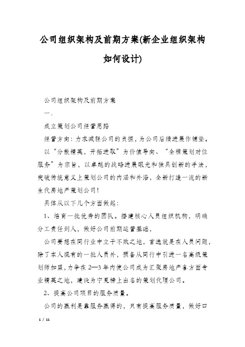 公司组织架构及前期方案(新企业组织架构如何设计)