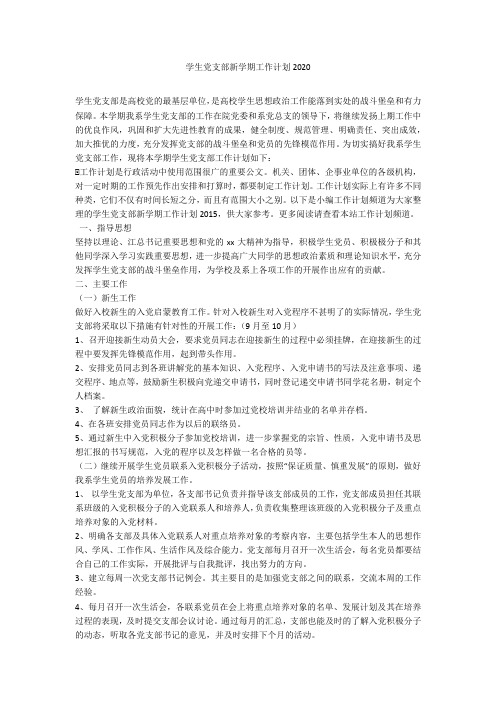 学生党支部新学期工作计划2020