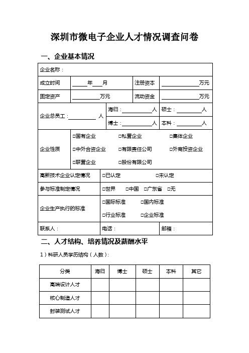 深圳市微电子专业人才情况报告企业调查问卷