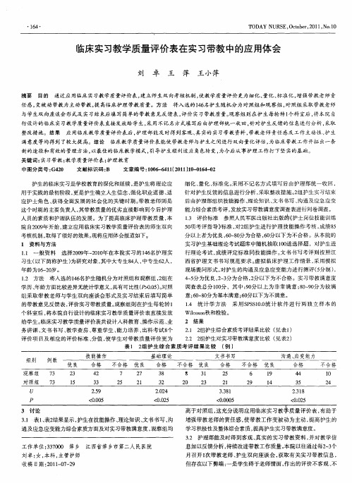 临床实习教学质量评价表在实习带教中的应用体会