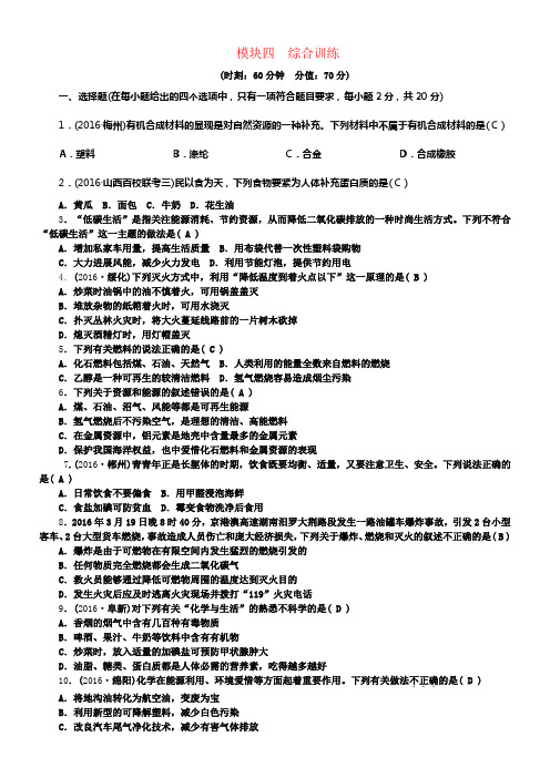 中考化学总温习第三篇模拟冲刺模块四综合训练