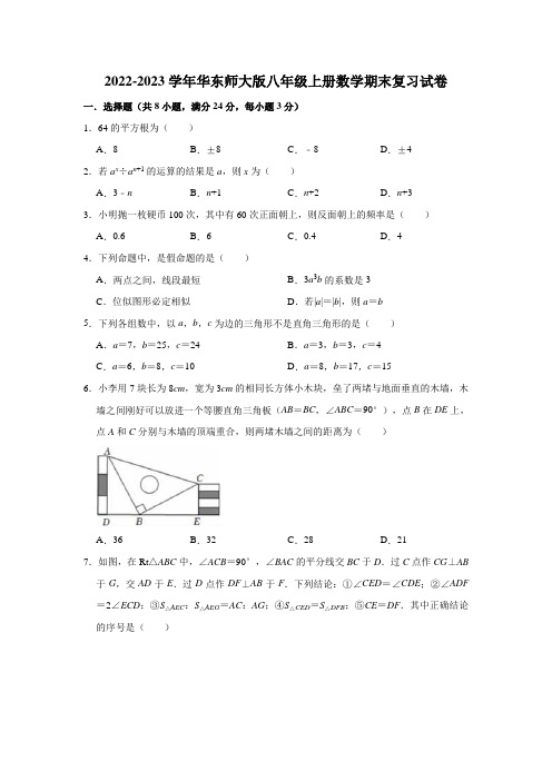 2022-2023学年华东师大版八年级上册数学期末复习试卷+