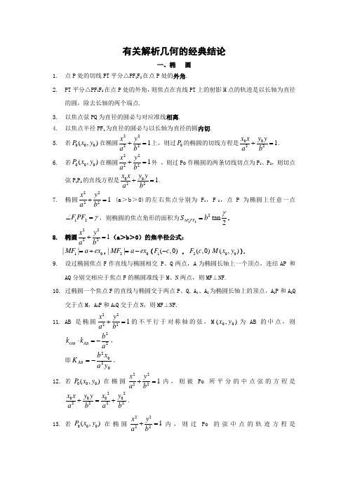 高中数学 有关圆锥曲线的经典结论