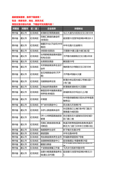 新版贵州省遵义市红花岗区美容院企业公司商家户名录单联系方式地址大全286家