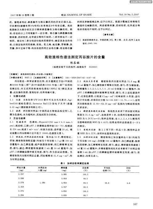 高效液相色谱法测定丙谷胺片的含量