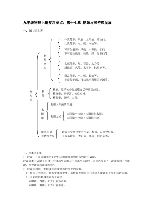 九年级物理上册复习要点:第十七章 能源与可持续发展