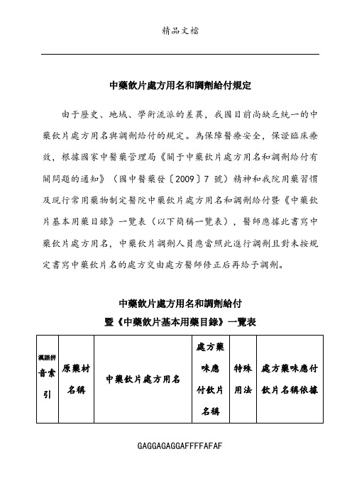 中药饮片处方用名和调剂给付规定