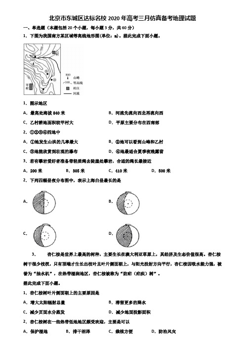 北京市东城区达标名校2020年高考三月仿真备考地理试题含解析