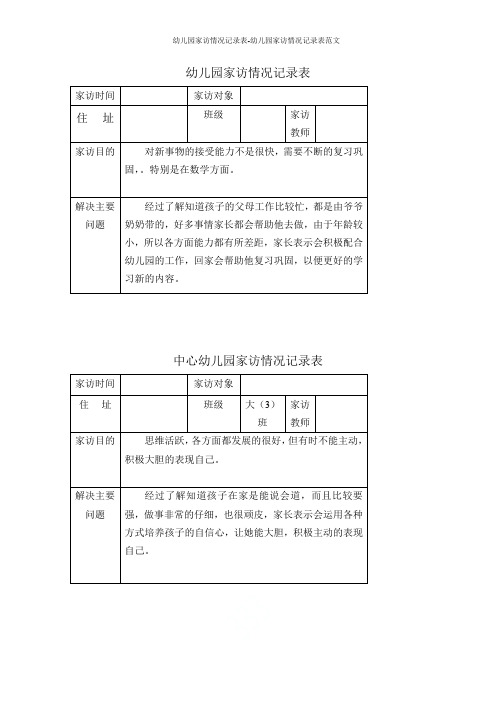 幼儿园家访情况记录表-幼儿园家访情况记录表范文