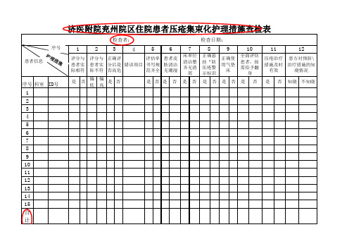 住院患者压疮集束化护理质量查检表