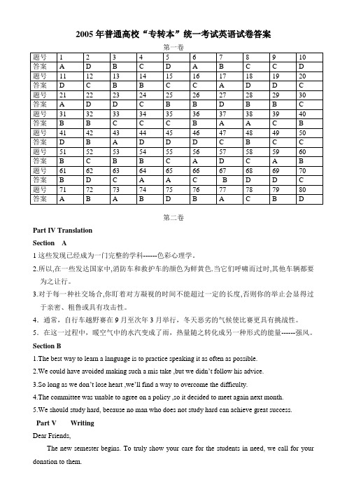 2011江苏专转本英语真题答案(非英语专业)