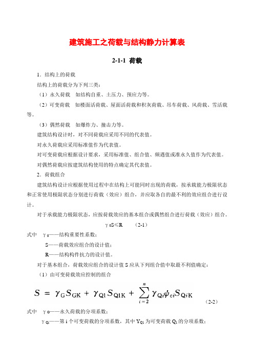 精品建筑施工之荷载与结构静力计算表