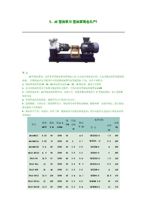 Y型油泵型号