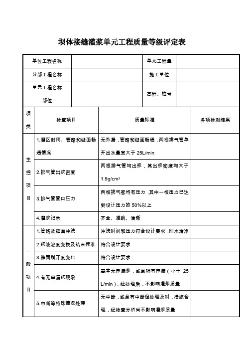 坝体接缝灌浆单元工程质量等级评定表