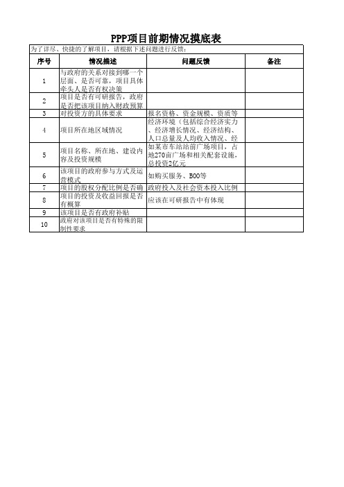 PPP项目前期情况摸底表