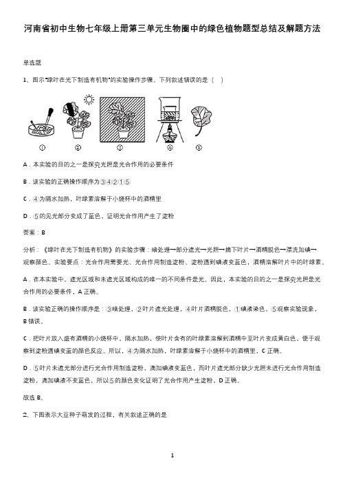 河南省初中生物七年级上册第三单元生物圈中的绿色植物题型总结及解题方法