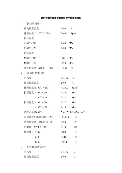 循环流化床锅炉炉墙及管道保温材料的性能技术指标