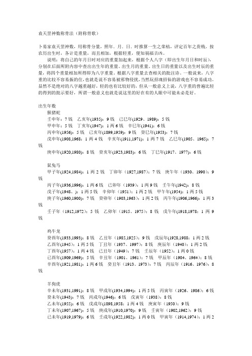 袁天罡神数称骨法(附称骨歌)