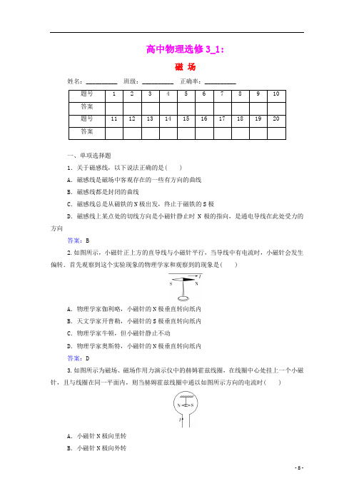 2020_2021学年高中物理专题十二磁场演练测评含解析选修3_1