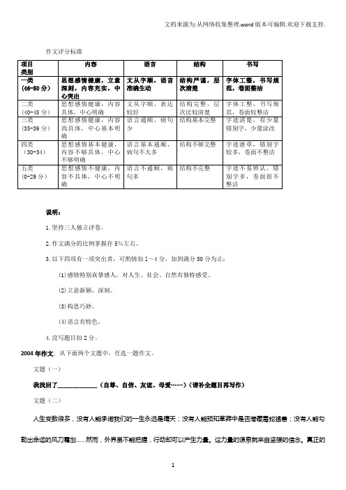 中招作文评分标准及郑州市近几年作文题目汇总