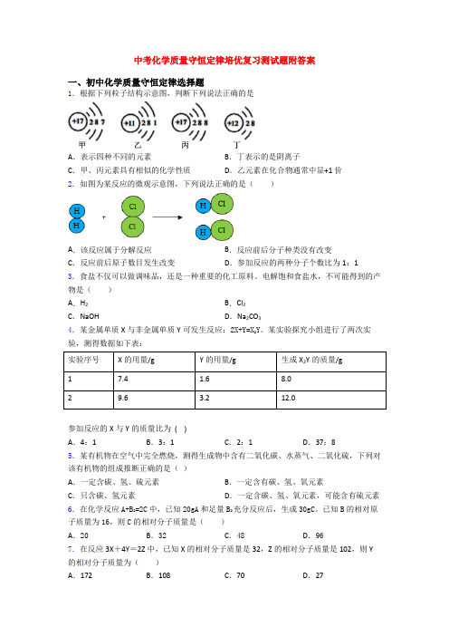 中考化学质量守恒定律培优复习测试题附答案