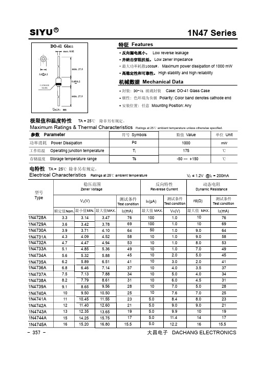 1N47系列稳压管参数