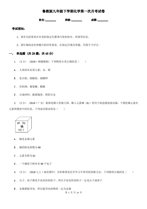 鲁教版九年级下学期化学第一次月考试卷(模拟)