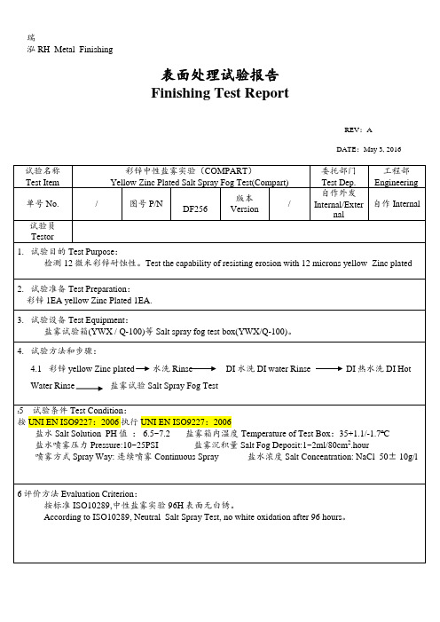 盐雾测试报告范本