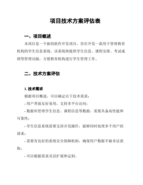 项目技术方案评估表