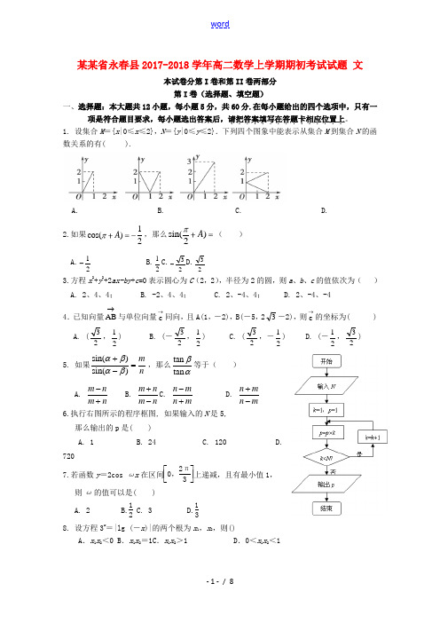 福建省永春县高二数学上学期期初考试试题 文-人教版高二全册数学试题