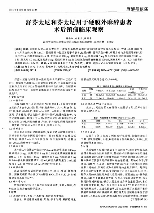 舒芬太尼和芬太尼用于硬膜外麻醉患者术后镇痛临床观察