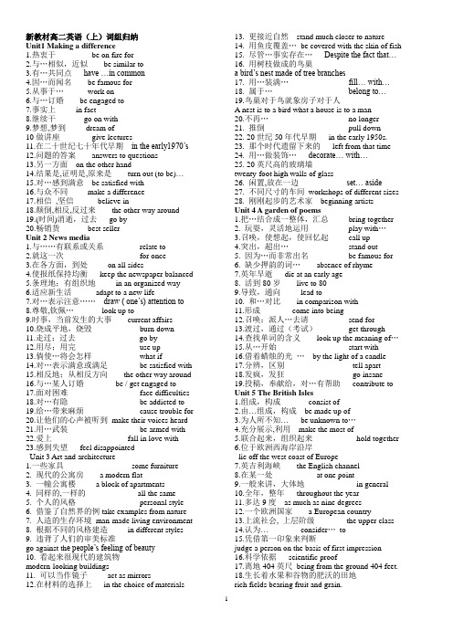 新教材高二英语(上)词组归纳