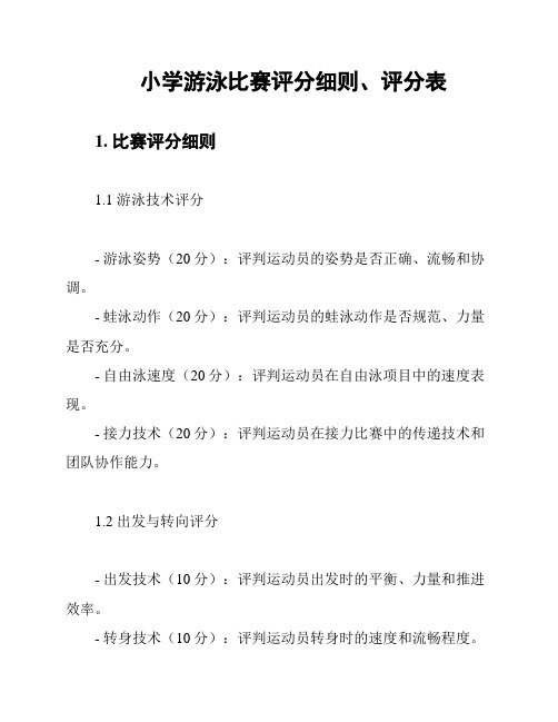 小学游泳比赛评分细则、评分表