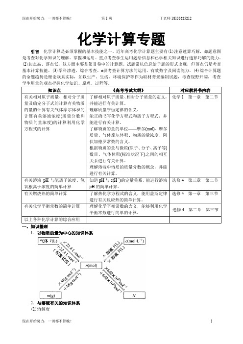 高三化学--计算专题汇总 -- 学生版