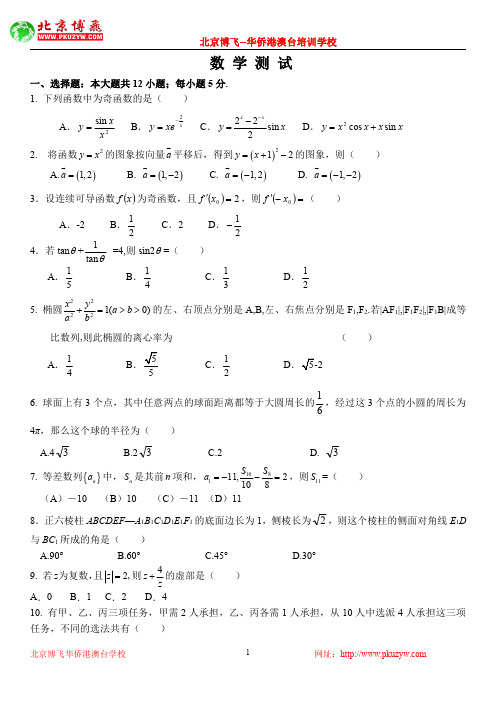 港澳台学生高考辅导：数学考前冲刺模拟6(不含答案)