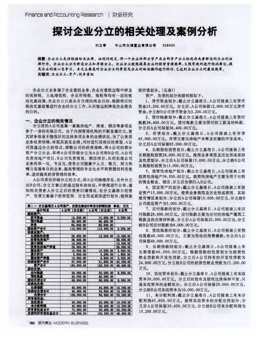 探讨企业分立的相关处理及案例分析