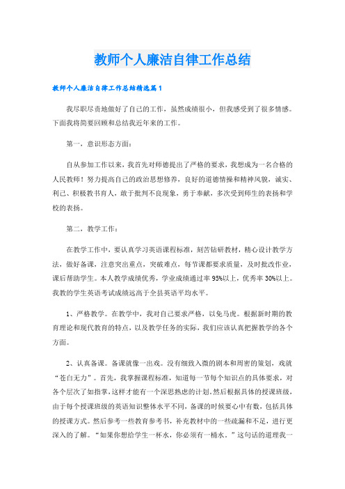 教师个人廉洁自律工作总结