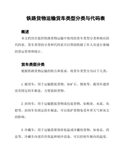 铁路货物运输货车类型分类与代码表