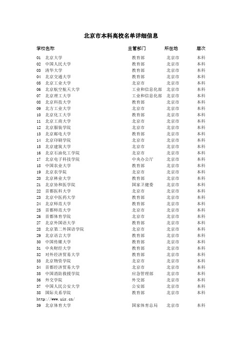 北京市本科高校名单详细信息