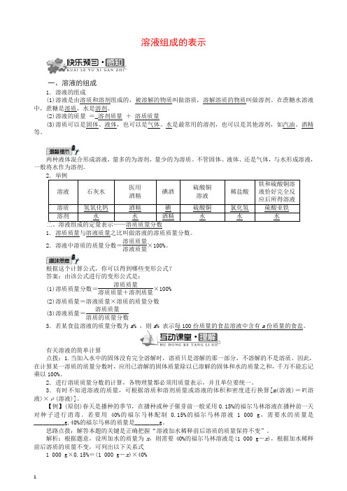 九年级化学下册 6.2 溶液组成的表示学案 (新版)沪教版【推荐】.doc