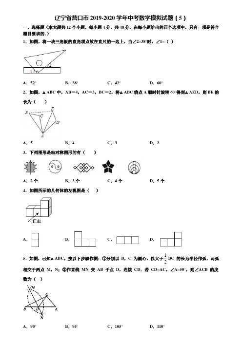 辽宁省营口市2019-2020学年中考数学模拟试题(5)含解析