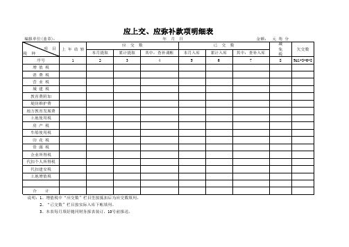 应上交、应弥补款项明细表