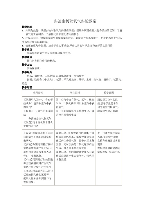 实验室制取氧气实验教案