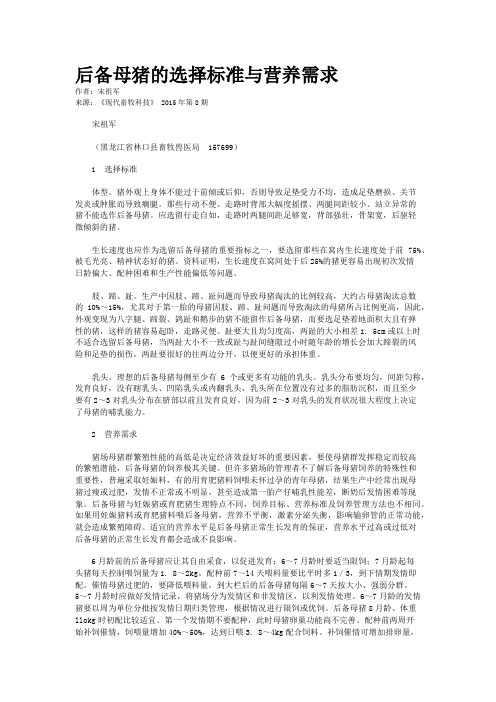 后备母猪的选择标准与营养需求