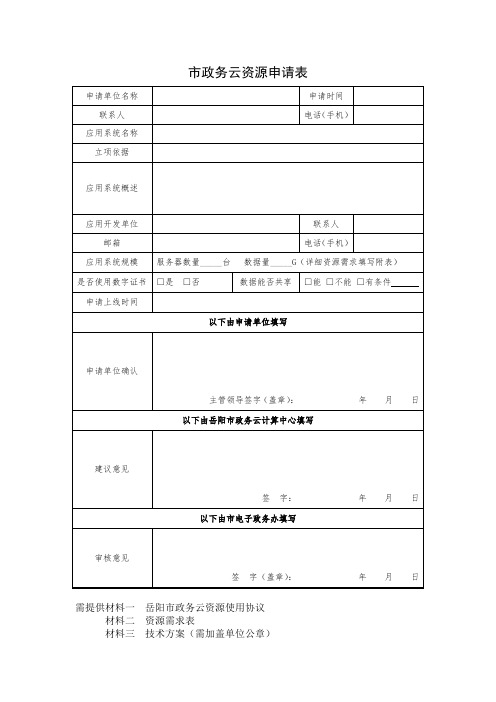 (完整版)政务云资源申请表