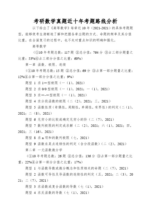 考研数学真题近十年考题路线分析