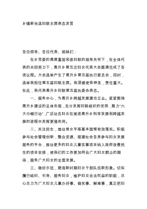 (0814) 乡镇新当选妇联主席表态发言