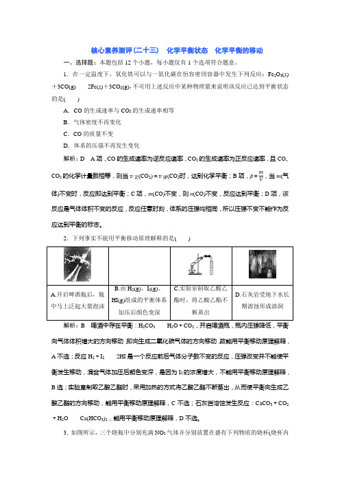 2023版三维设计高中化学总复习核心素养测评(二十三) 化学平衡状态 化学平衡的移动