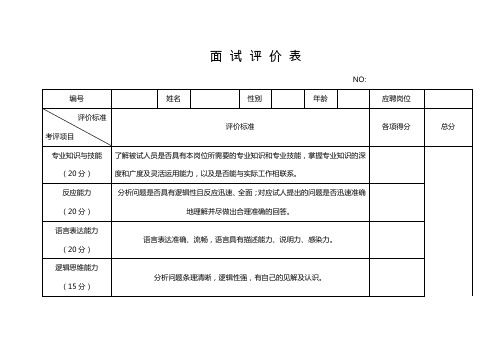 面试评价表